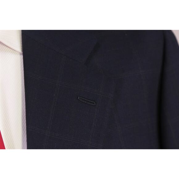 Sartoria Attolini Napoli Navy Blue Windowpane 2-Btn Super 150's Wool Suit 42L - Picture 5 of 11